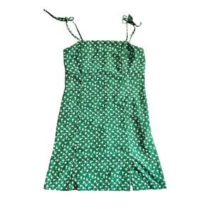 Rolarola Green Floral Mini Dress Tie Strap Side Slit Summer Sundress O/S Small